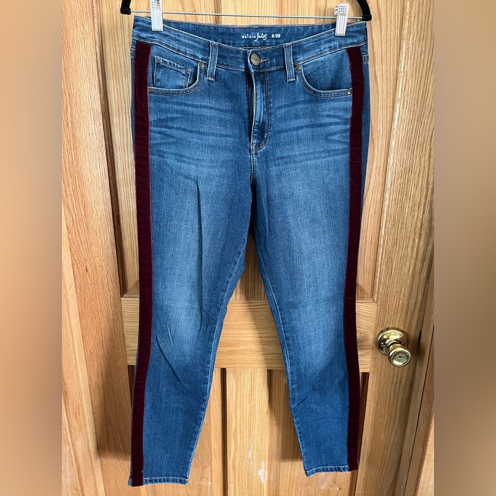 Maison Jules Blue Jeans with Burgundy Stripe